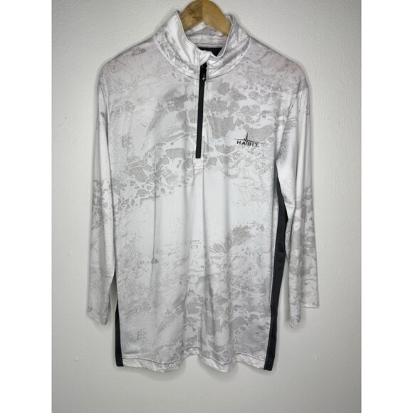 Habit White Gray Real Tree Fishing 1/4 Zip Pullover Mens Size Medium - READ - Picture 1 of 16